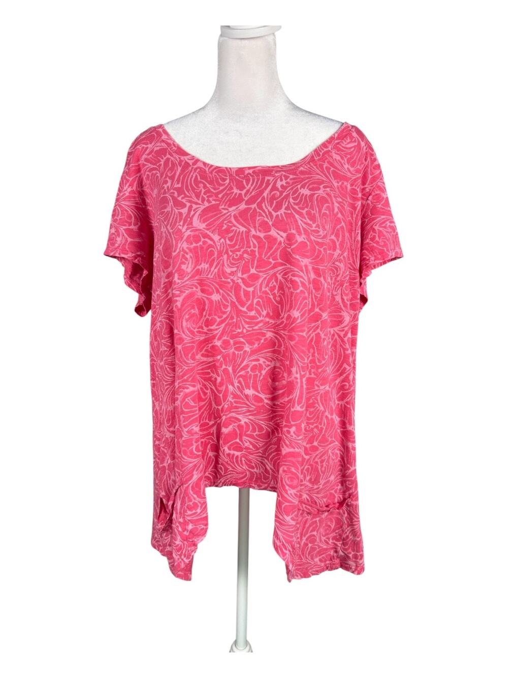 Fresh Produce XL Short Sleeve Top Tee Pink Floral Racerback Pockets Sharkbite